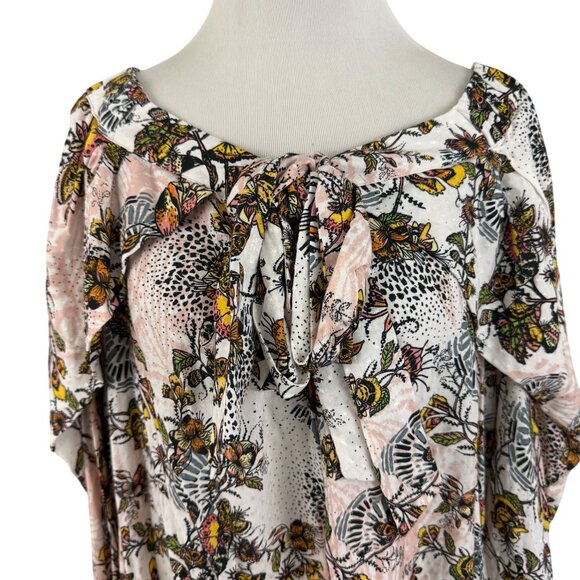 Free People Dress Women's Medium Boho Flowing Long Sleeve Tie Detail Floral - Picture 4 of 13